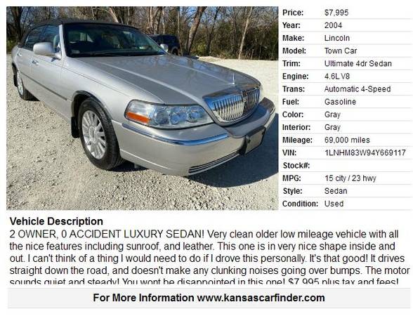 2004 LINCOLN TOWN CAR ***69,000 MILES***NO ACCIDENT LUXURY SEDAN... for sale in VALLLEY FALLS, KS – photo 2