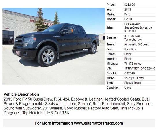 2013 Ford F-150 SuperCrew FX4, Leather, Sun, Nav, Sharp! - cars & for sale in Fargo, ND – photo 2